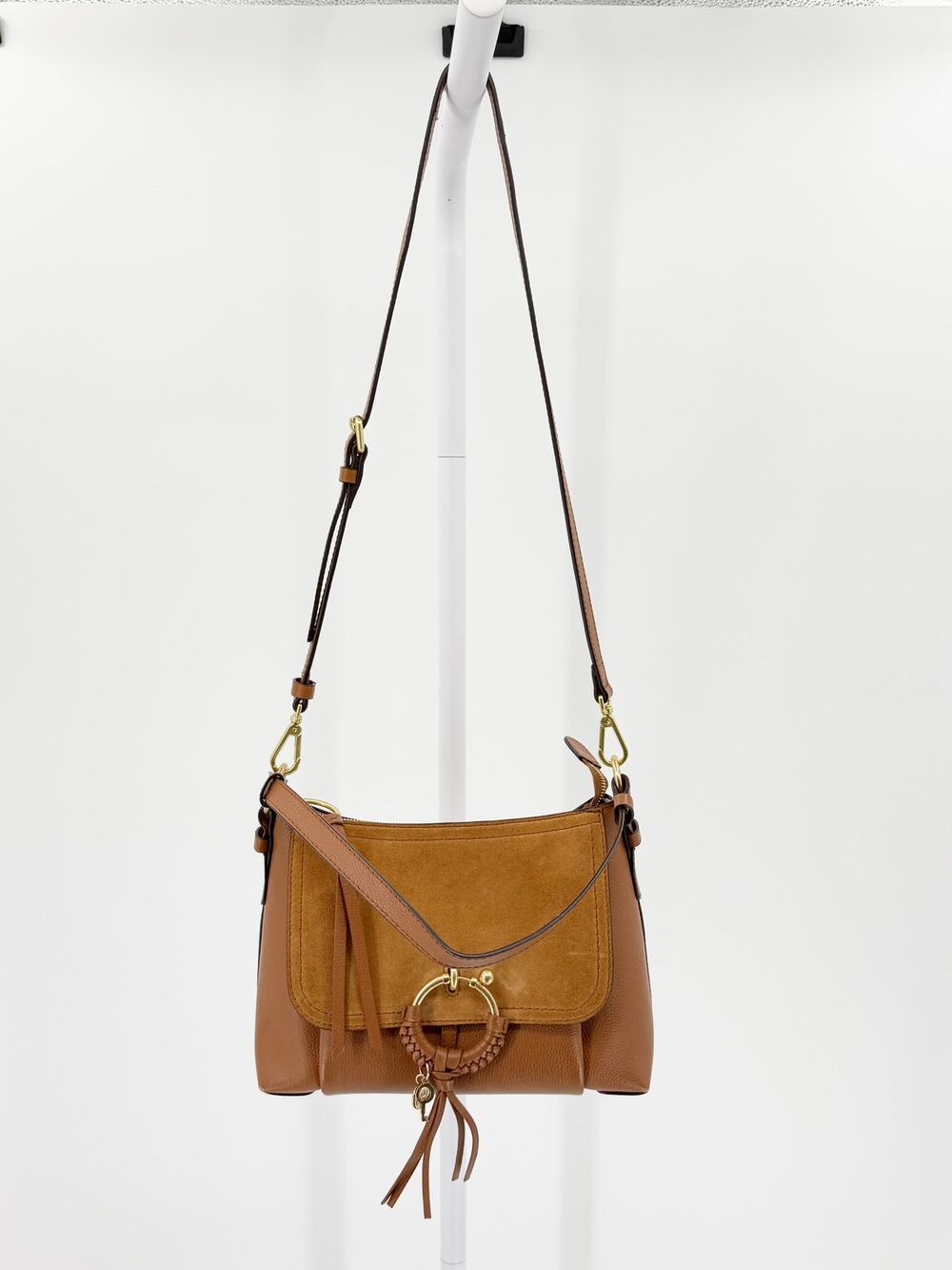 See by Chloe Joan Brown Suede Grained Leather Shoulder Bag Hobo Crossbody Medium